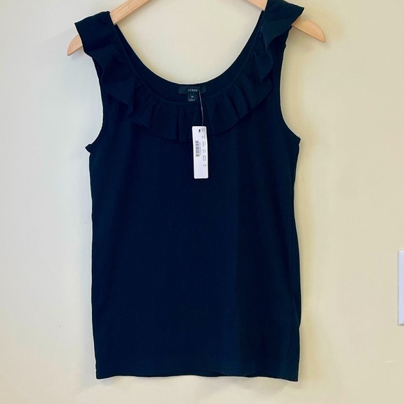 J. Crew Black Ruffled Neck Tank Top Size M NWT - Picture 1 of 5
